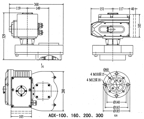 AOX电动执行器外形尺寸图